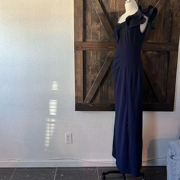 VFSHOW Ruffle One Shoulder Strap Ruched Wedding Maxi Dress V Neck Elegant Split - Picture 8 of 16